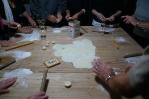 Rolling the dough in Teresita's kitchen