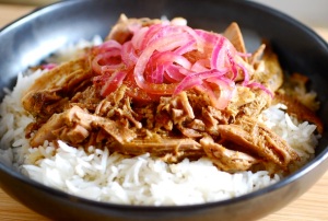 pernil with pickled red onions